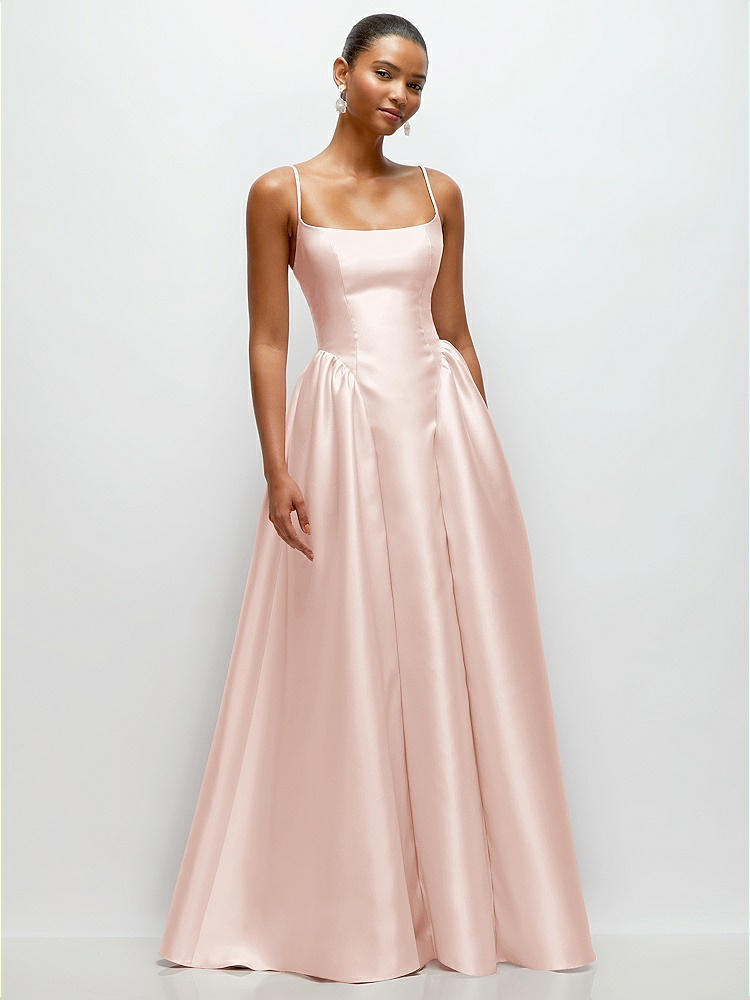 Scoop Neck Drop Basque Skirt Satin Maxi Dress with Pockets in  Blush