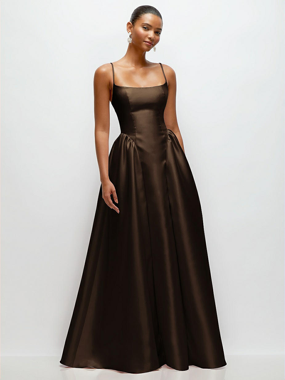 espresso formal dress Shona Joy - La Lune Plunged Long Sleeve Maxi Dress - Espresso