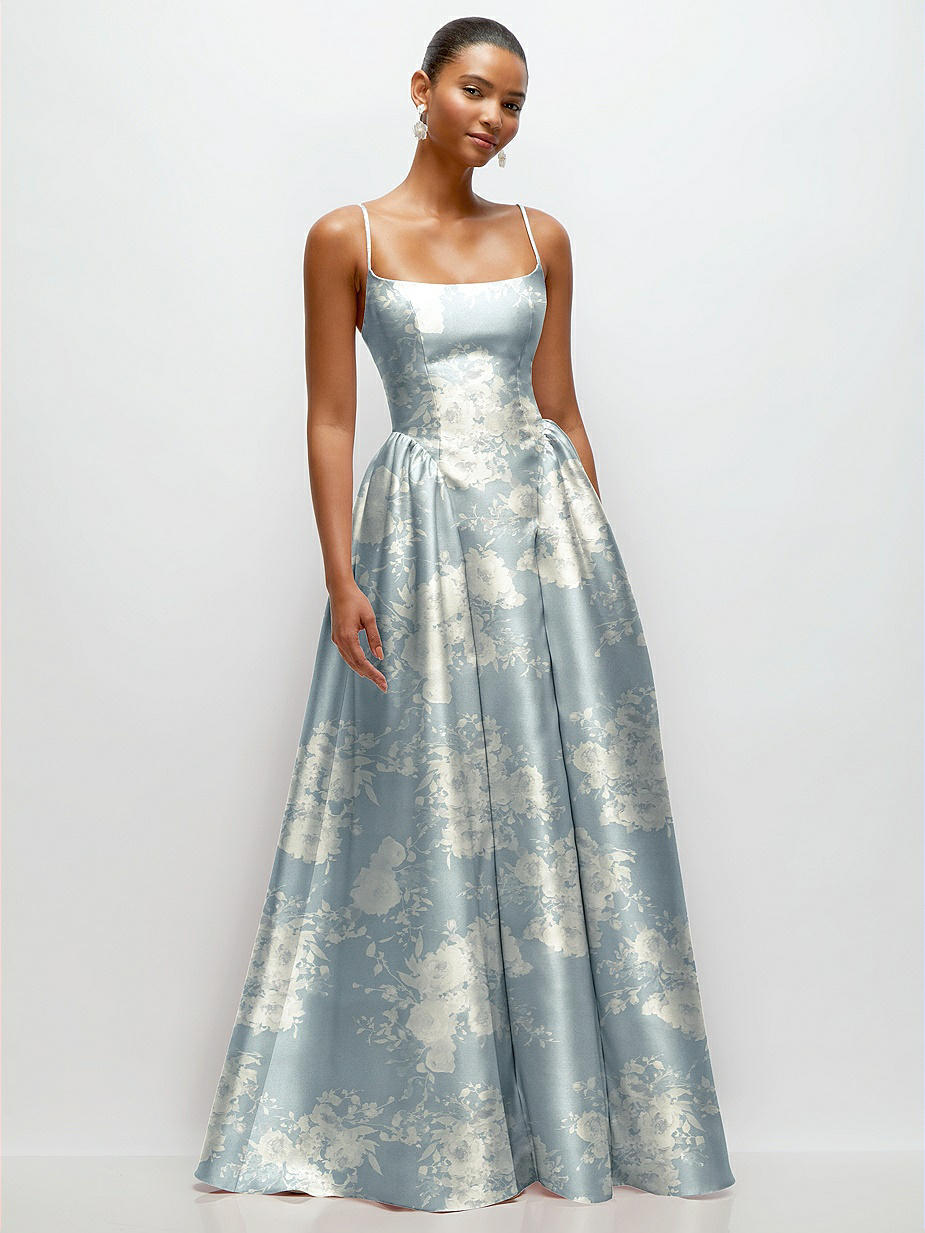 blue floral bridesmaid dresses Berylove Women Blue Floral Wedding Guest Dress A Line Sweetheart Strapless  Pleated Long Bridesmaid Dress