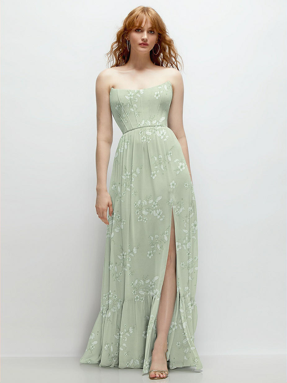Vintage Primrose Sage Green Floral Bridesmaid Dresses | Dessy