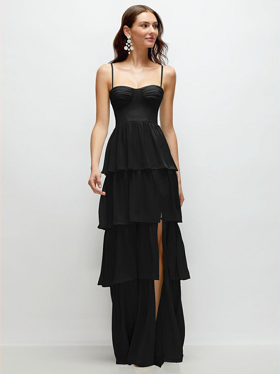 black ruffle bridesmaid dress KissProm