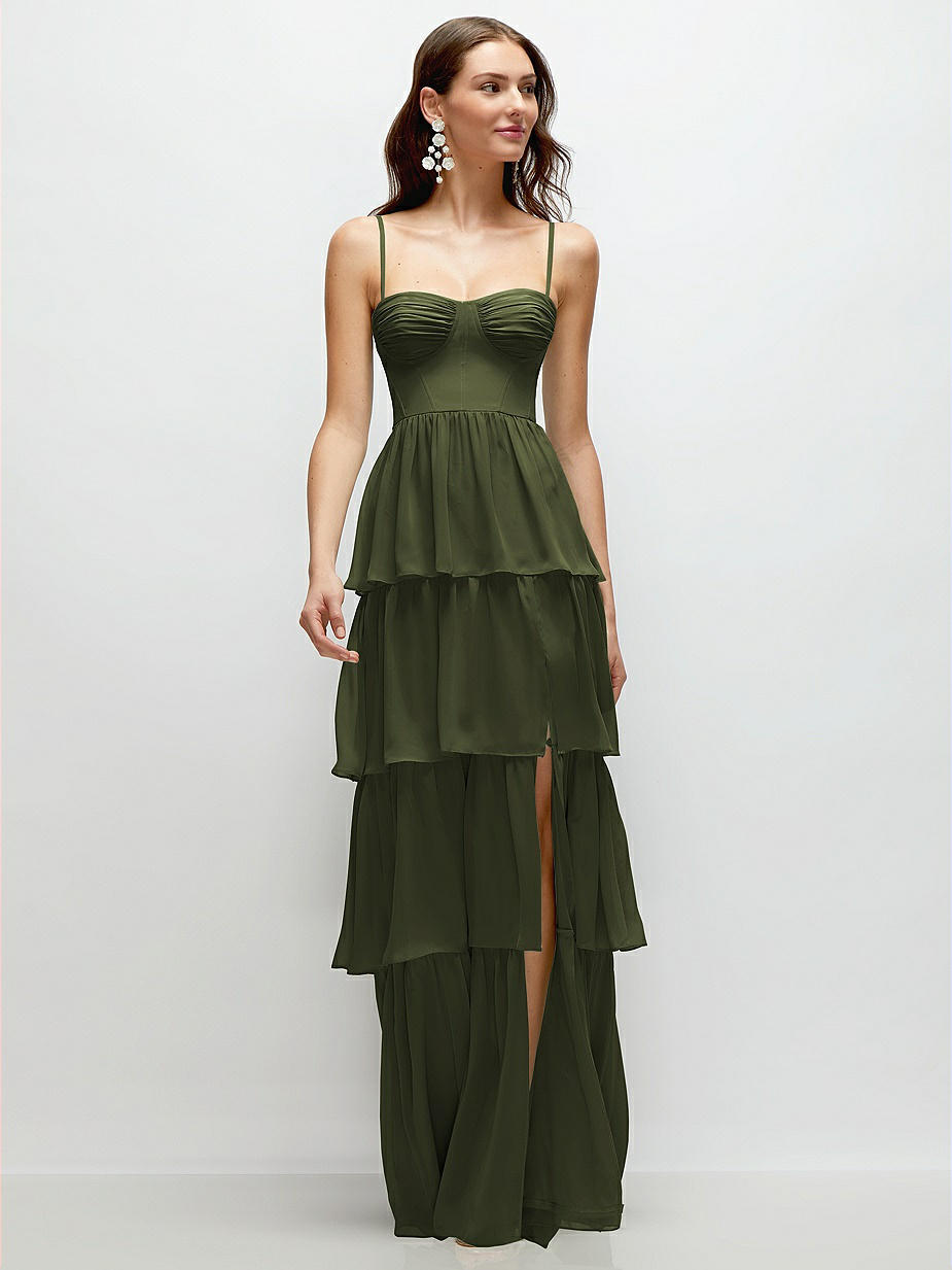 Olive Green Ruched Bridesmaid Dresses