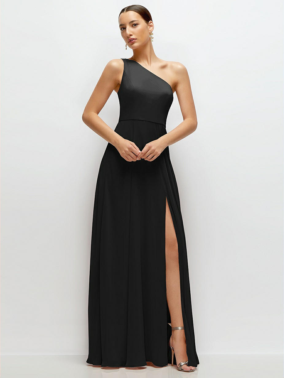 one shoulder black satin dress La Lune One Shoulder Cowl Back Maxi Dress | Black | Dresses