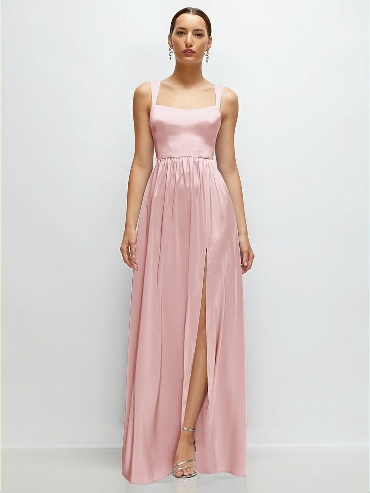 Shaped Strap Portrait Neckline Fluid Satin Maxi Dress with Full Skirt in  Ballet Pink