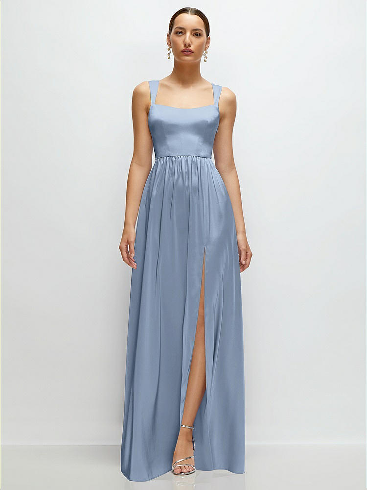 Shaped Strap Portrait Neckline Fluid Satin Maxi Dress with Full Skirt in  Cloudy