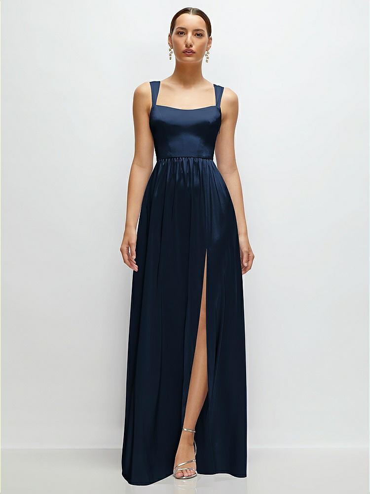 Shaped Strap Portrait Neckline Fluid Satin Maxi Dress with Full Skirt in  Midnight Navy