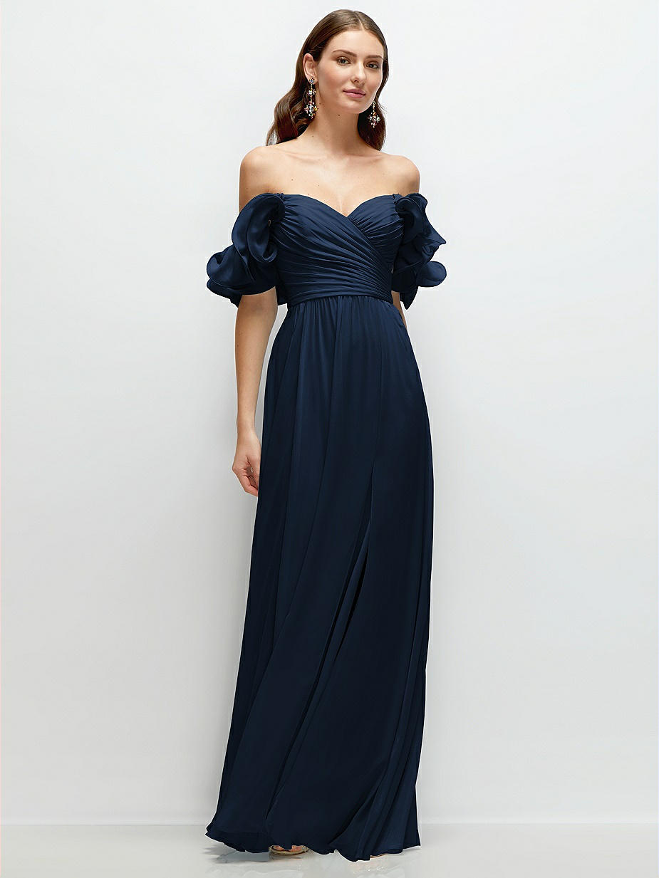 Midnight Navy Off-The-Shoulder Bridesmaid Dresses Midnight Navy Off-The-Shoulder Bridesmaid Dresses