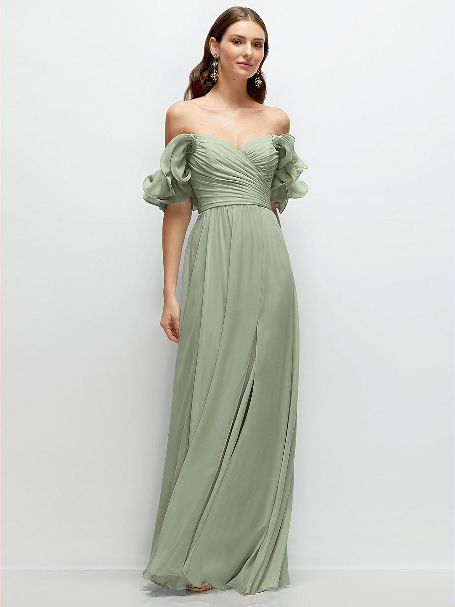 Sage Off-The-Shoulder Bridesmaid Dresses Sage Off-The-Shoulder Bridesmaid Dresses