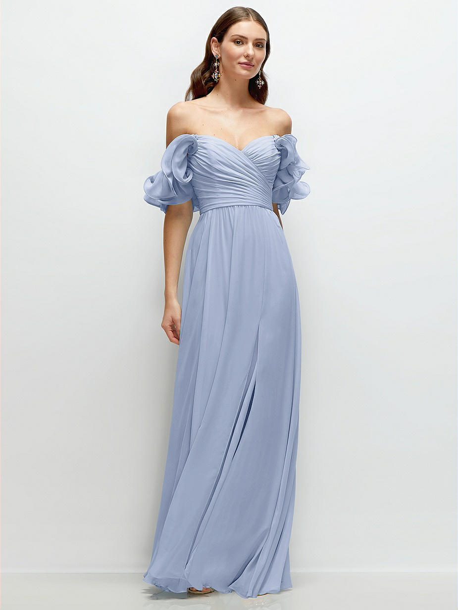 chinese dress ladies Summer Boho Off Shoulder Maternity Dresses, Long Sleeve Side Split Flowy  Tiered Maxi Dress for Baby Shower Photoshoot Dress Blue S at Amazon Women's  Clothing store main image 1