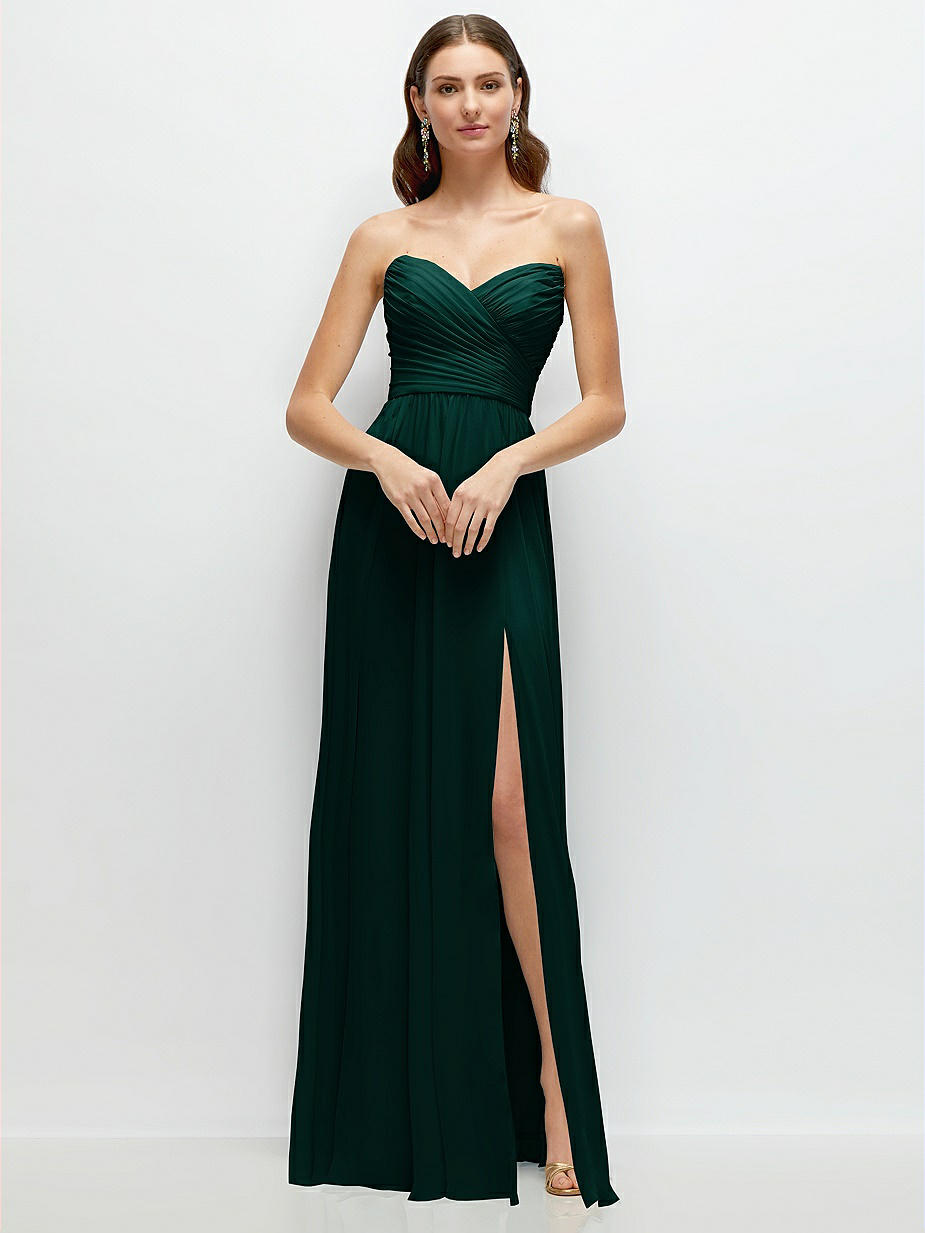 dark teal bridesmaid dresses uk Leely Women Dark Green Bridesmaid Dress One Shoulder A-Line Ruched Long  Wedding Party Dress with Slit – leelyuk main image 1