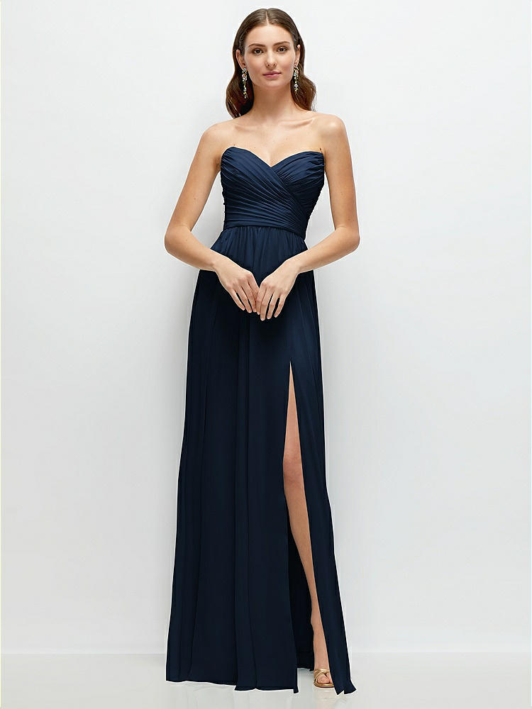 Strapless Pleated Surplice Chiffon Maxi Dress with A-Line Skirt in  Midnight Navy