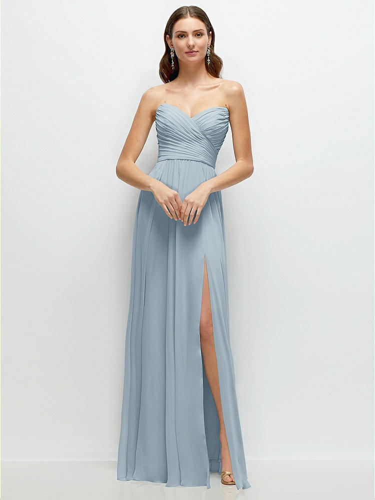 Strapless Pleated Surplice Chiffon Maxi Dress with A-Line Skirt in  Mist
