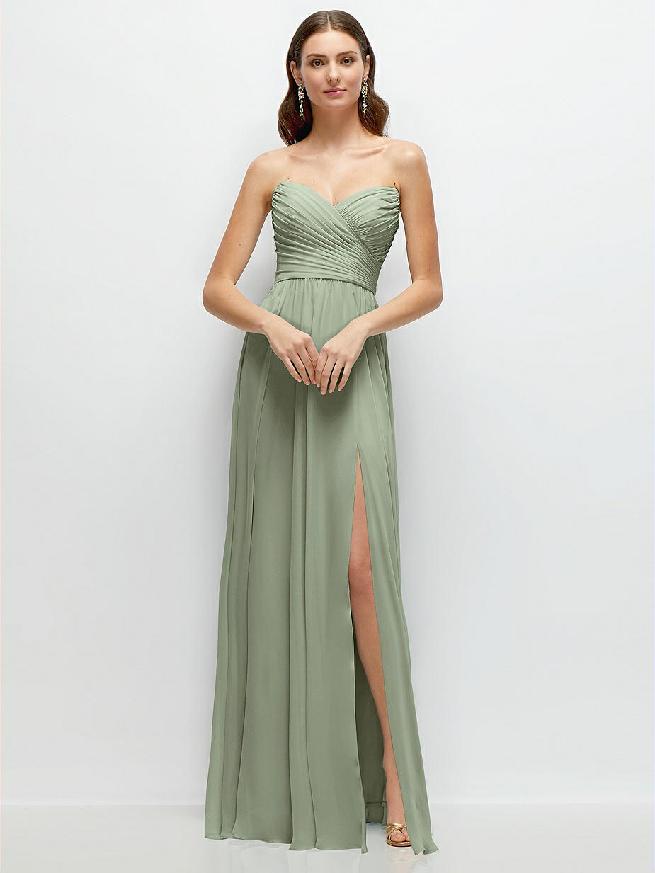formal & gown olive green dress LaDivine CC463 Strapless Sweetheart Satin Gown With Beaded Corset Sage / 12 main image 0