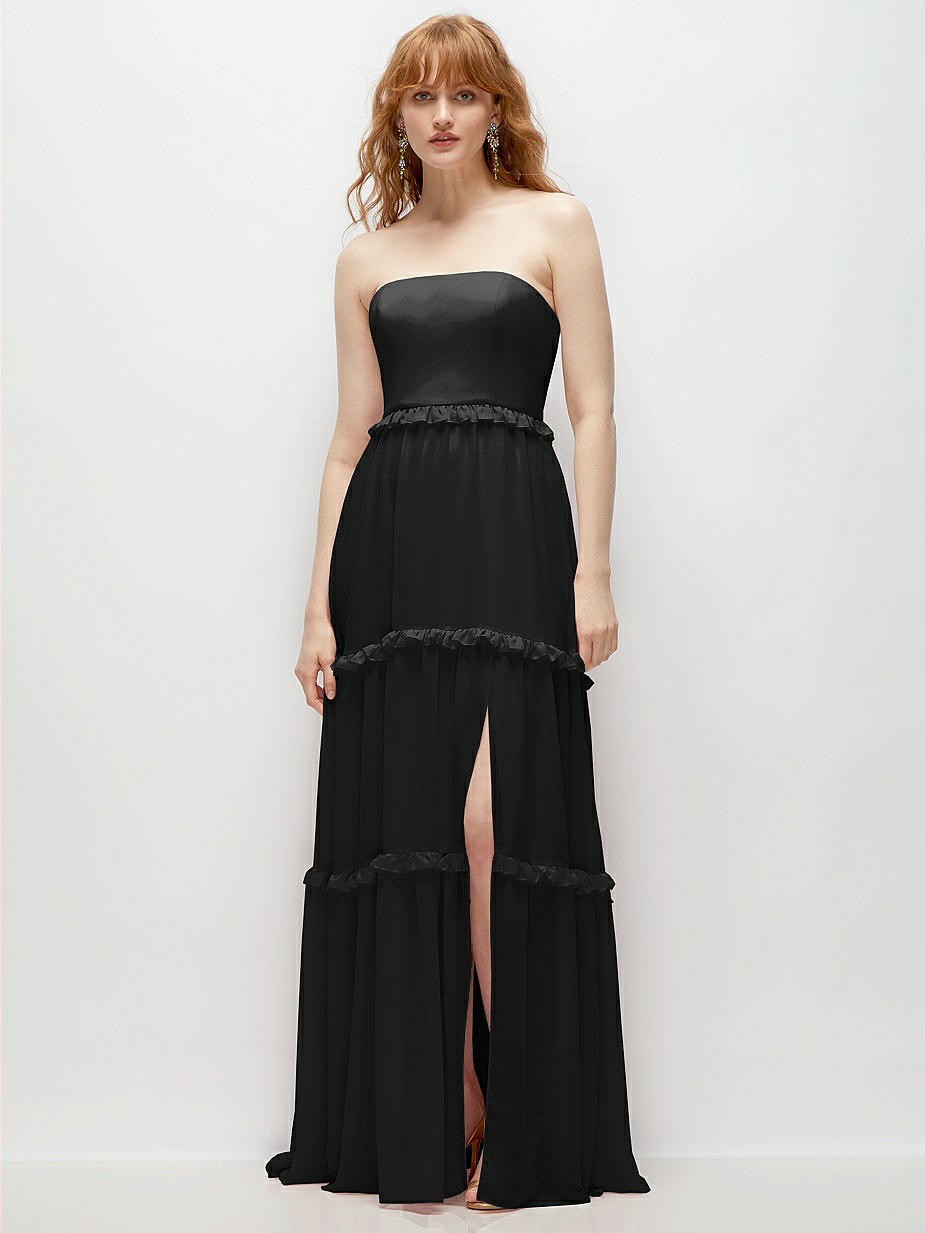 princess polly black long sleeve dress Black Ruffles Prom Gown with Strapless Corset – loveangeldress main image 0