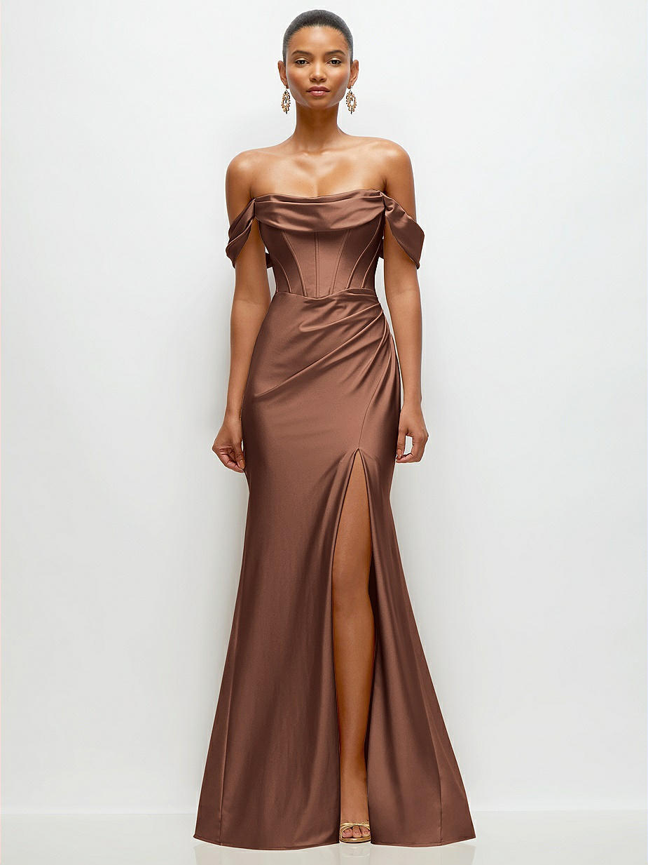chinese dress ladies Chocolate Brown Bridesmaids Dresses A-Line V-Neck Spaghetti Straps Ruched Chiffon Bridesmaid Dresses with Slit main image 0