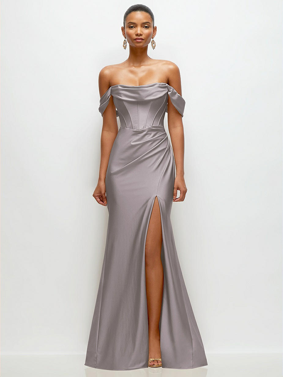neutral midi bridesmaid dresses Mina Midi Dress, in Champagne Luxe Satin | Show Me Your Mumu main image 0