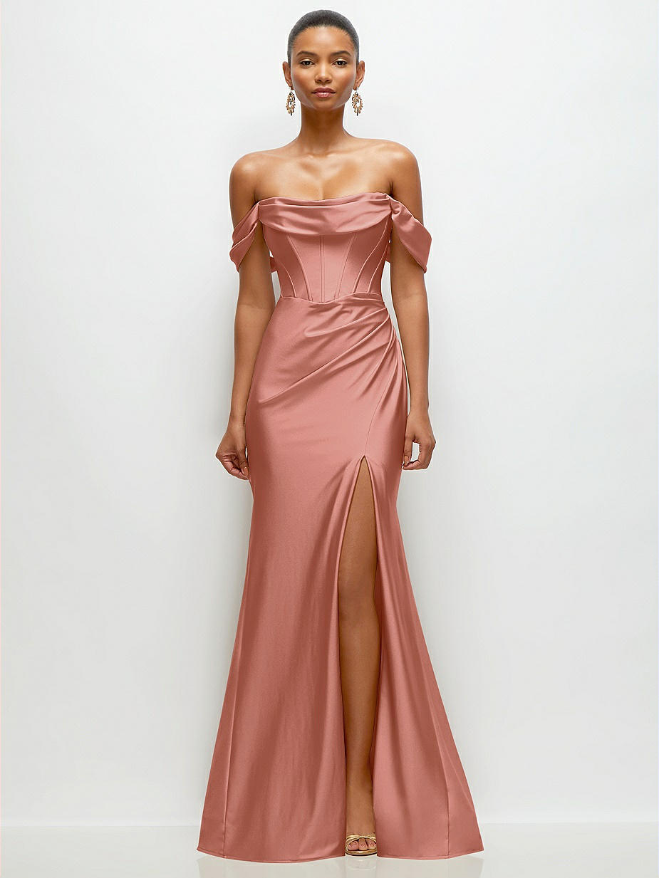 Pink Off-The-Shoulder Bridesmaid Dresses