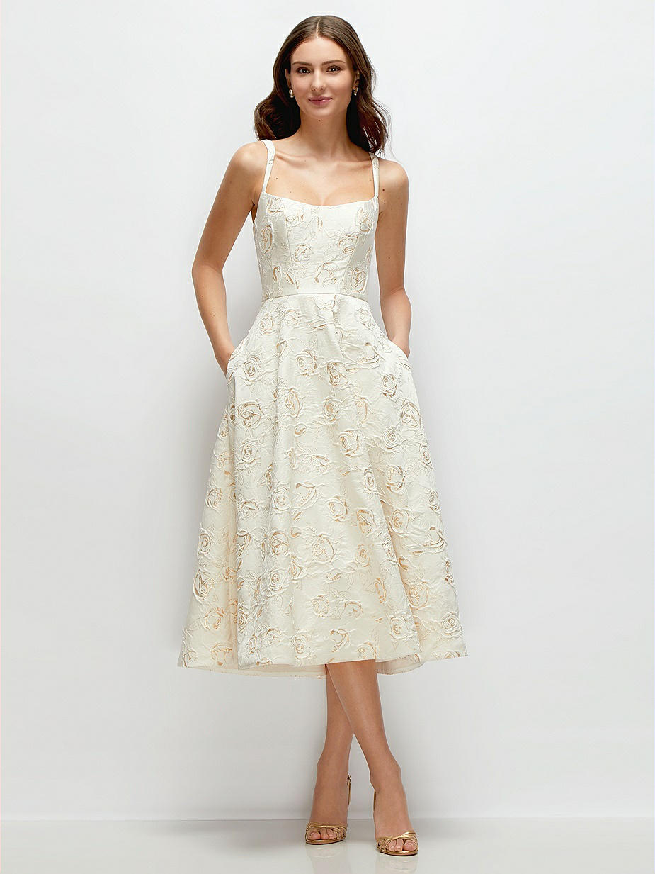 knee length dresses for ladies The Vera Dress in Sky Windsor Brocade 00 / Sky Windsor Brocade main image 1