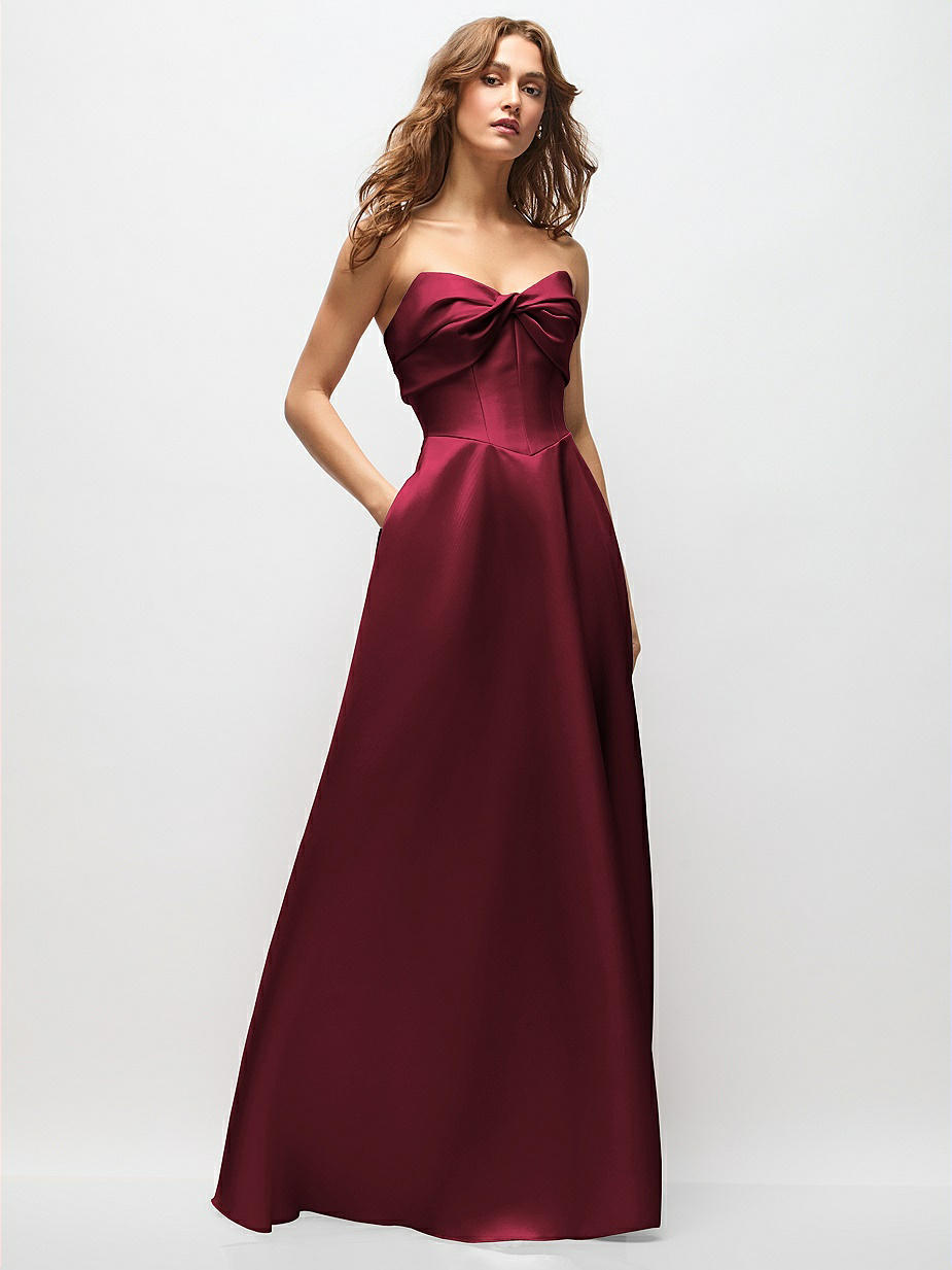 strapless open back dress Sweetheart Neck Beaded Red Lace Long Prom Dresses, Strapless Red Forma –  Shiny Party main image 1