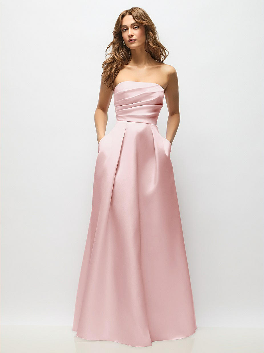 pink modest bridesmaid dresses Modest Short Sleeves A Line Tulle Dusty Pink Bridesmaid Dress main image 1
