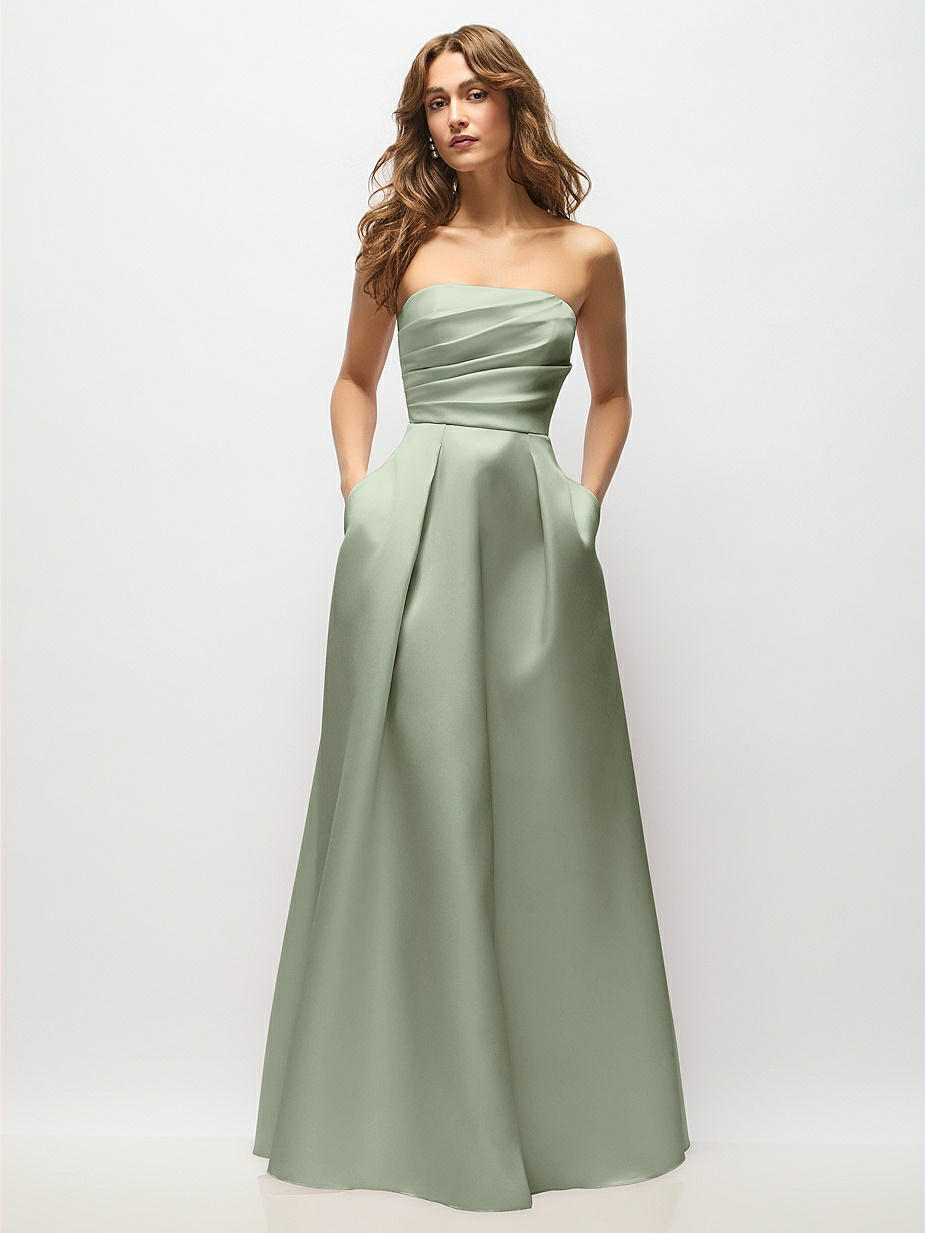 green strapless bridesmaid dresses Sage GGSU Cobalt Blue Satin Skater Size (Runs Small, Please Refer to Size Chart):3XL Style it with nude