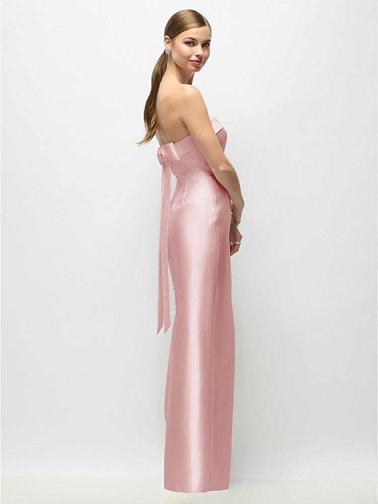 Strapless Cuff Satin Maxi Dress with Column Skirt & Back Bow  in  Ballet Pink