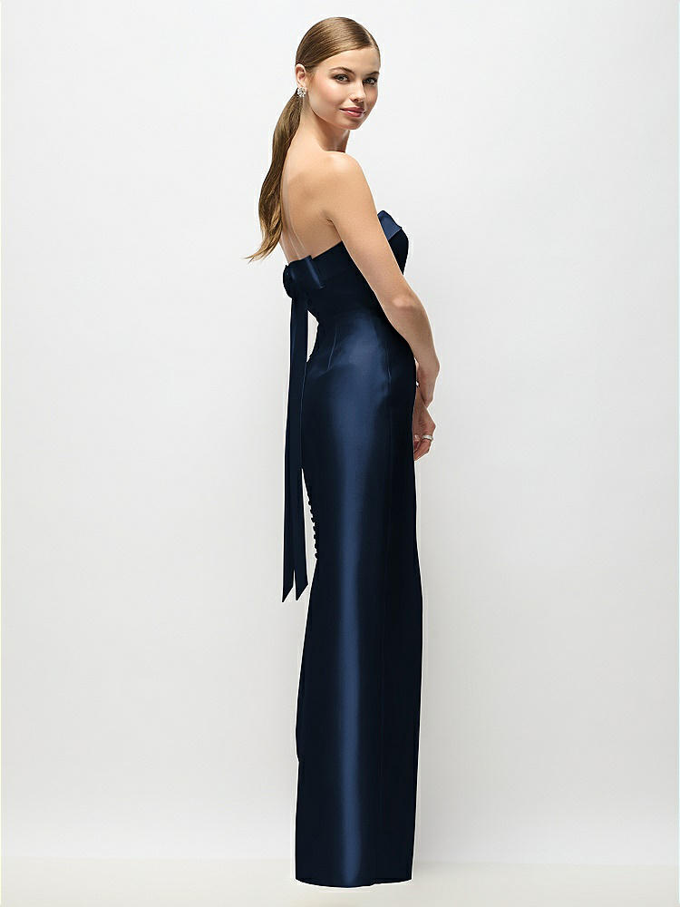 Strapless Cuff Satin Maxi Dress with Column Skirt & Back Bow  in  Midnight Navy