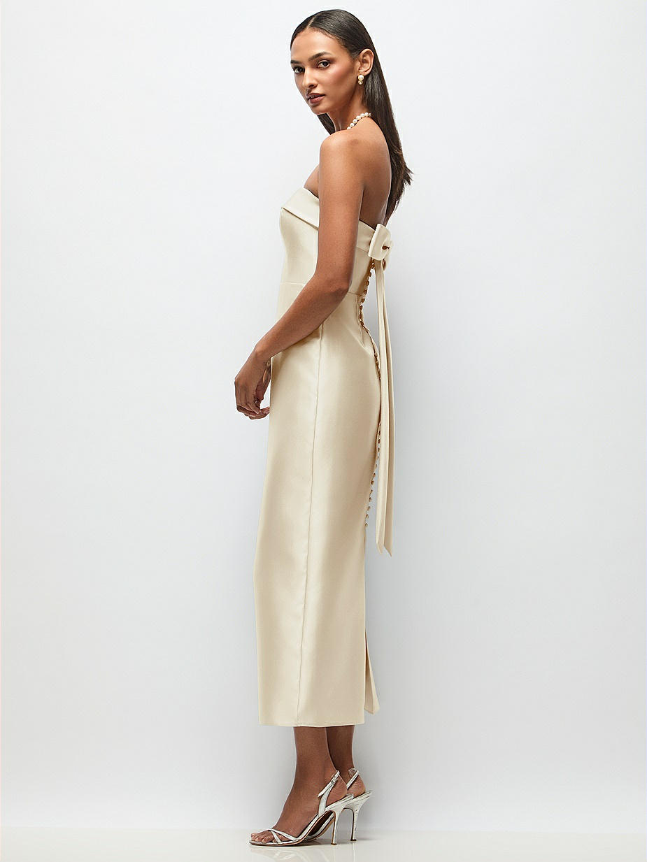 knee length dresses for ladies Island Time One-Shoulder Midi Dress Satin Champagne main image 0