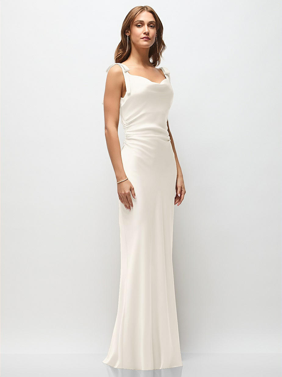 strapless open back dress Plunge Cowl Chiffon Bridesmaid Dress with Neck Scarf main image 1
