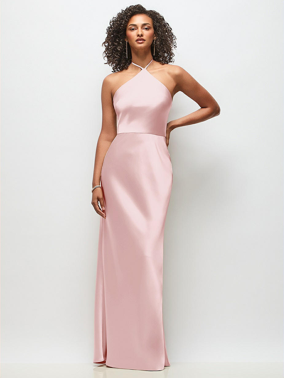 dessy halter neck bridesmaid dress Pink Thread Bridesmaid Dresses Ruffles Skirt