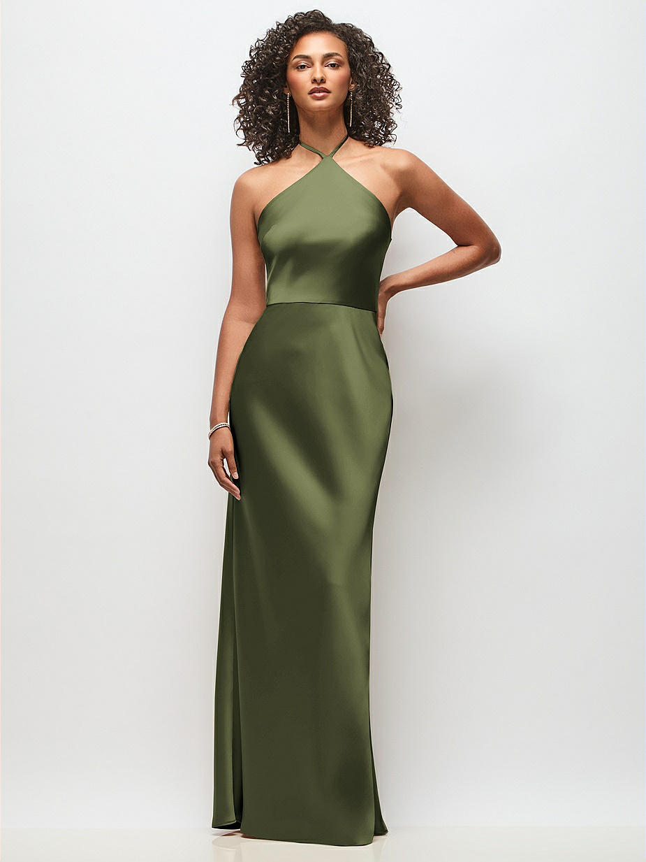 Olive Green Halter Bridesmaid Dresses