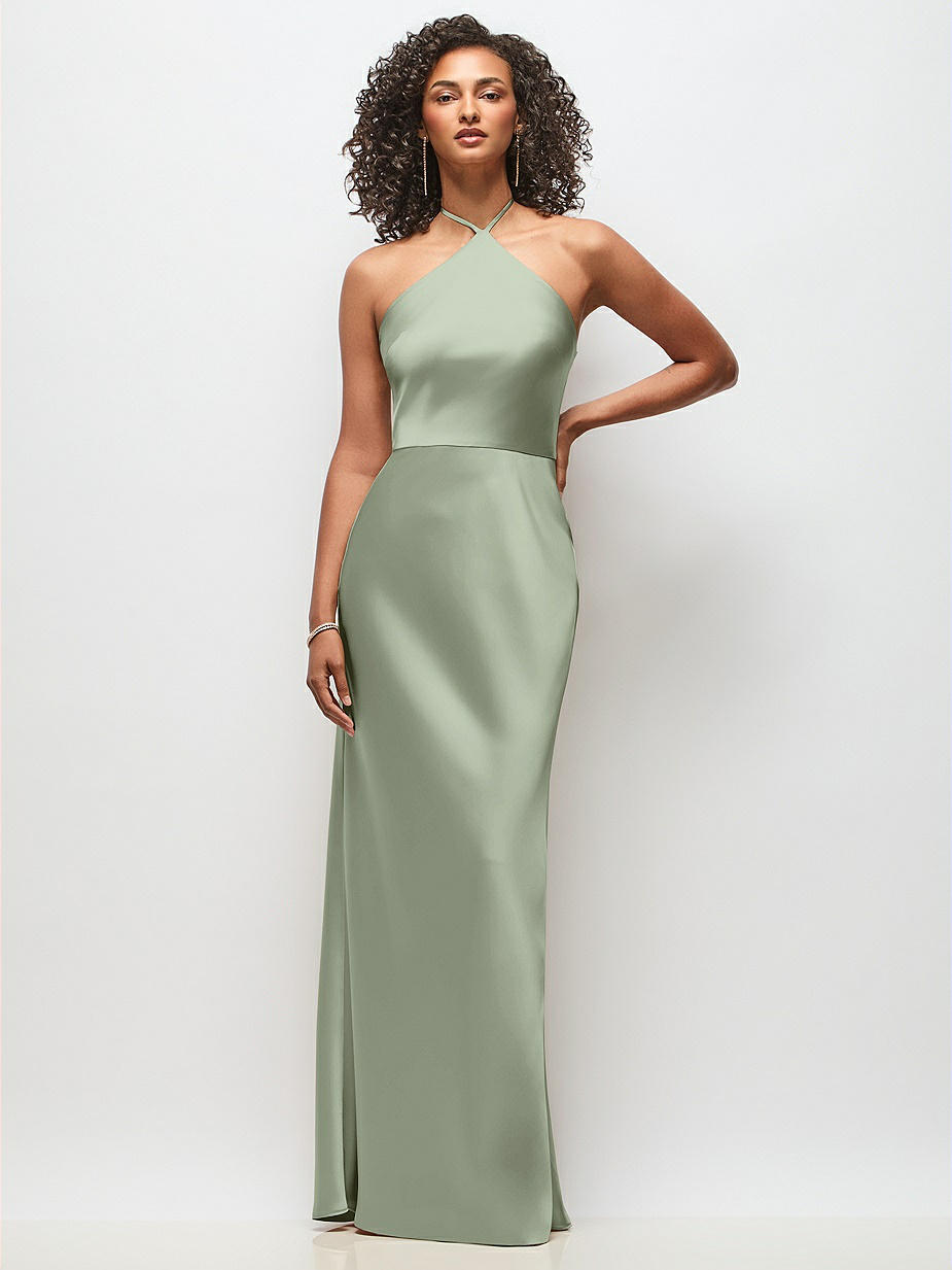sage green dress halter neck Green Halter Bridesmaid Dresses