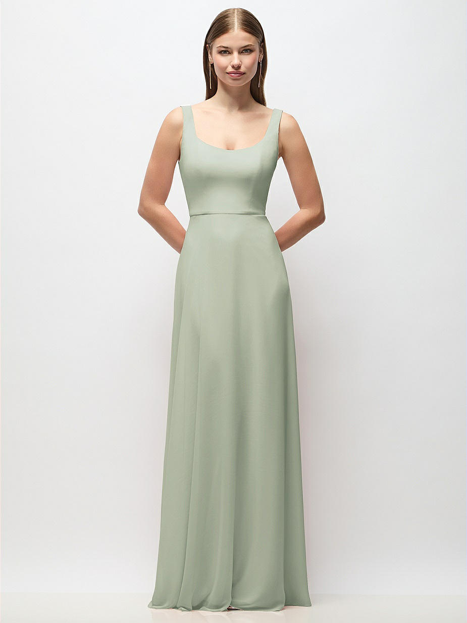dessy celadon bridesmaid dress BABARONI Chiffon Lilac Bridesmaid Dresses Bateau Floor-length Sleeveless  Lace A-line main image 0