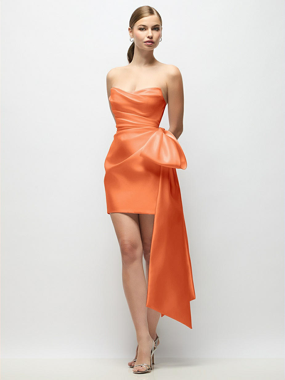 strapless orange bridesmaid dresses Mermaid Strapless Ruched Satin Dresses