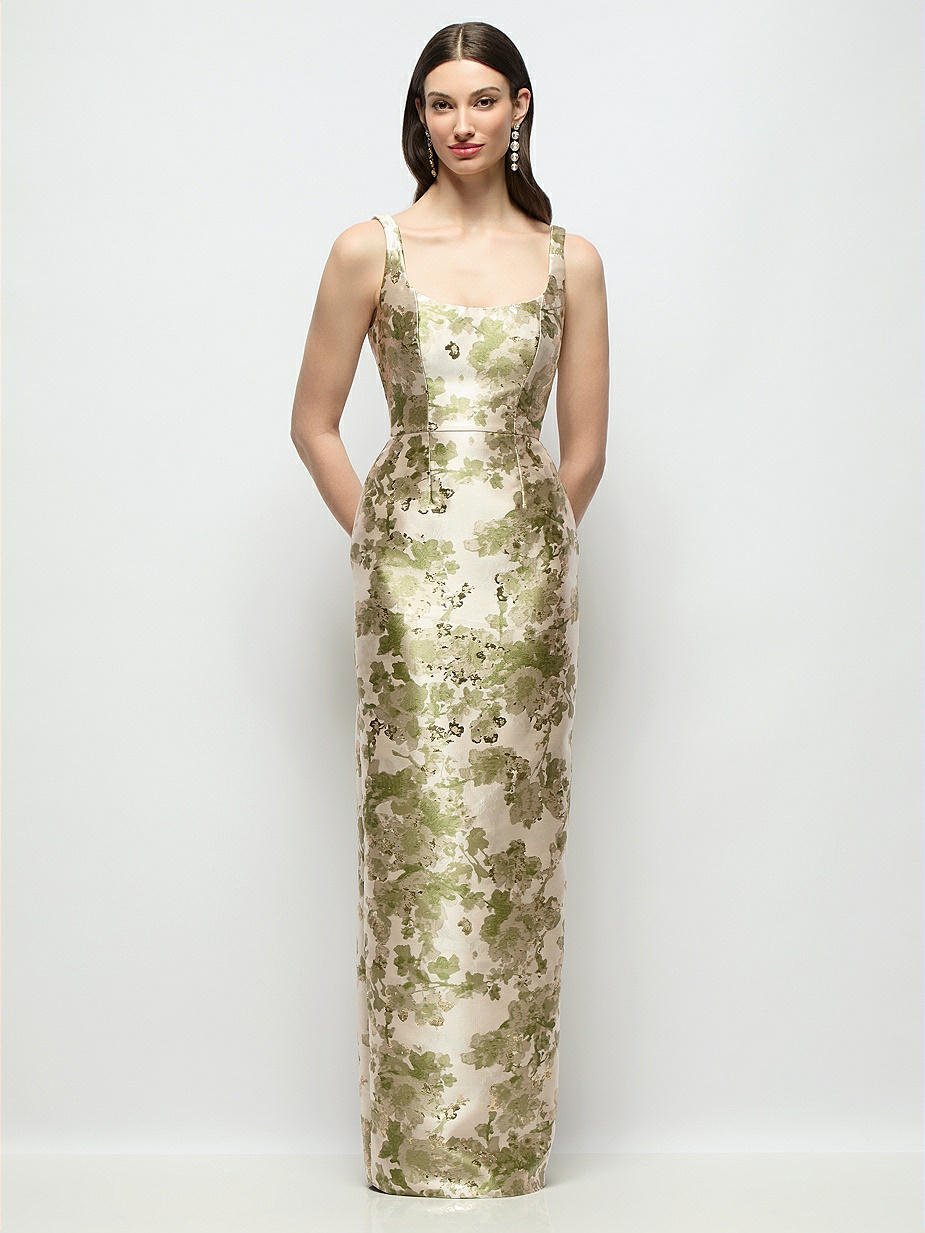 Peridot Blush Floral Jacquard Bridesmaid Dresses