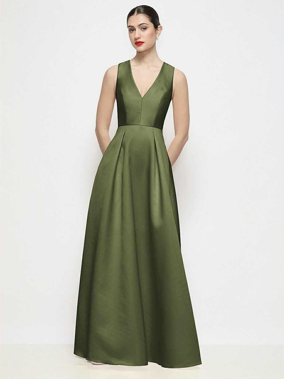 Olive Green Closed Back Bridesmaid Dresses
