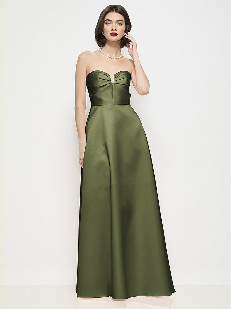 Strapless Pleated U-Wire Satin Maxi Dress with Semi Circle Skirt in  Olive Green