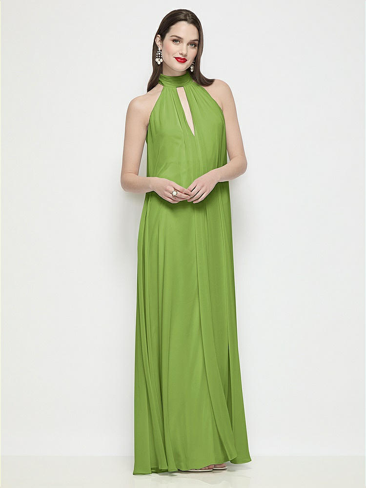 Slip-On Shirred Chiffon Trapeze Halter Dress in  Peridot Green