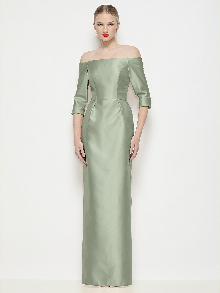 off the shoulder bridesmaid dresses uk Sage Green Satin Bridesmaid Dress Mermaid Off the Shoulder Maxi with Leg  Slit – Carlyna UK £99.00 main image 0