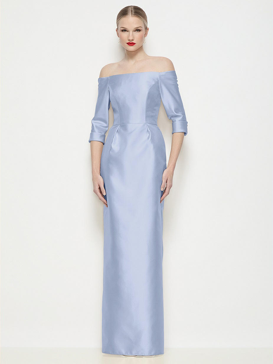 pastel blue dress with sleeves Sky Blue Corset Cutout Long Formal Dress with Slit, Sky Blue / Custom Size main image 1