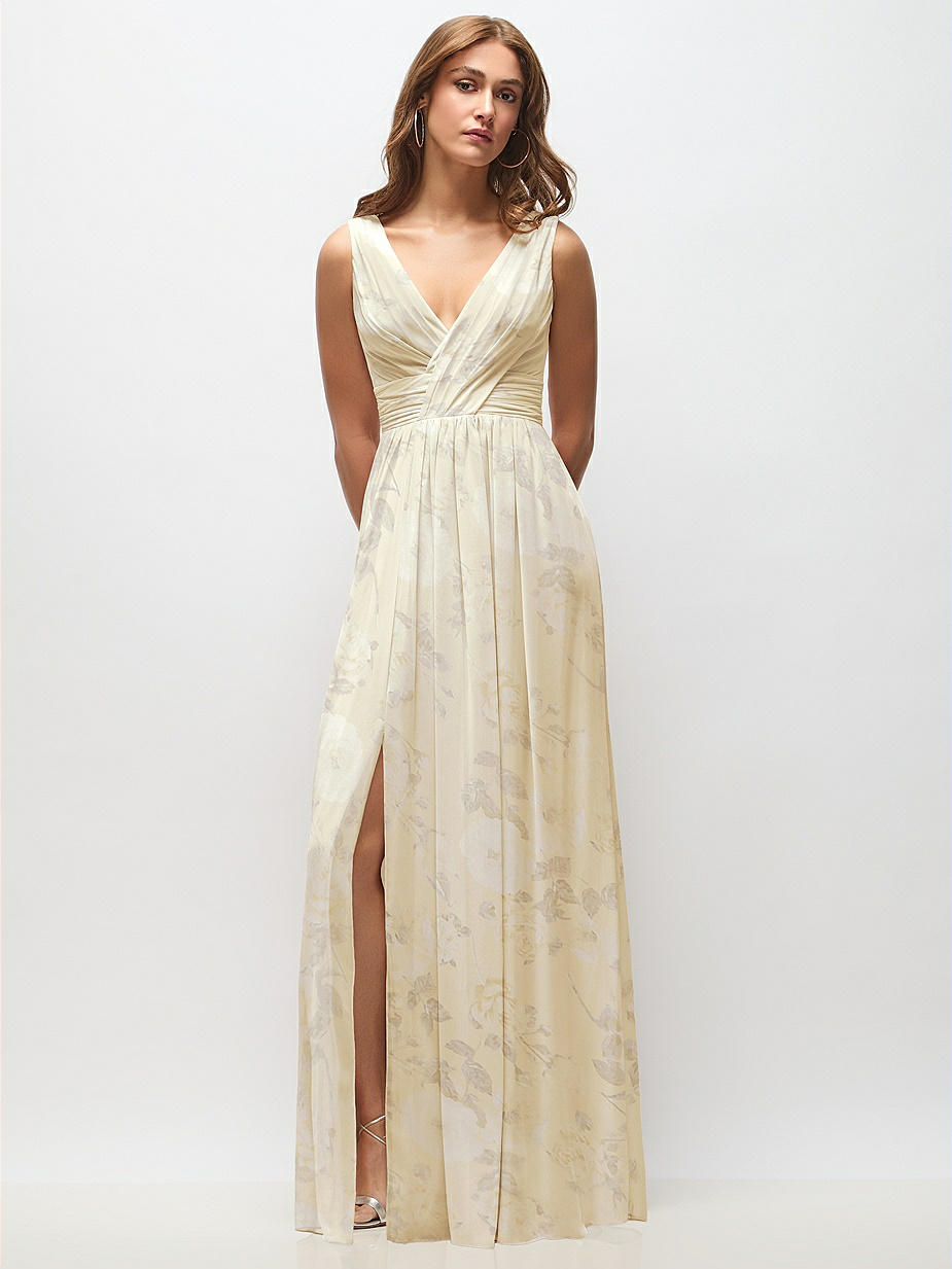 pale yellow floral bridesmaid dress Light Yellow A Line One Shoulder Floral Chiffon Long Wedding Guest Dre –  shinydress