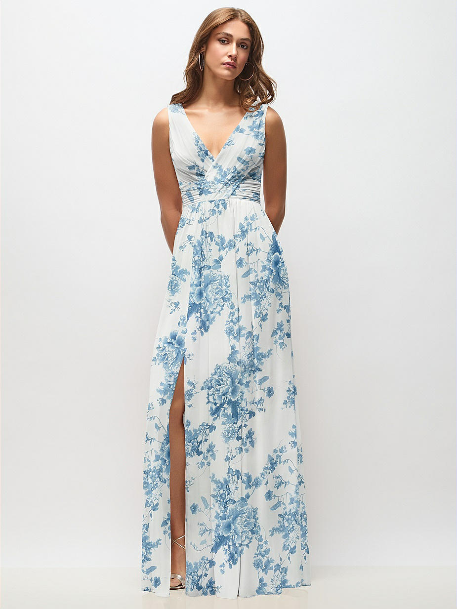 dress shirt color for blue suit Blue Floral Ruched Maxi Dress main image 0
