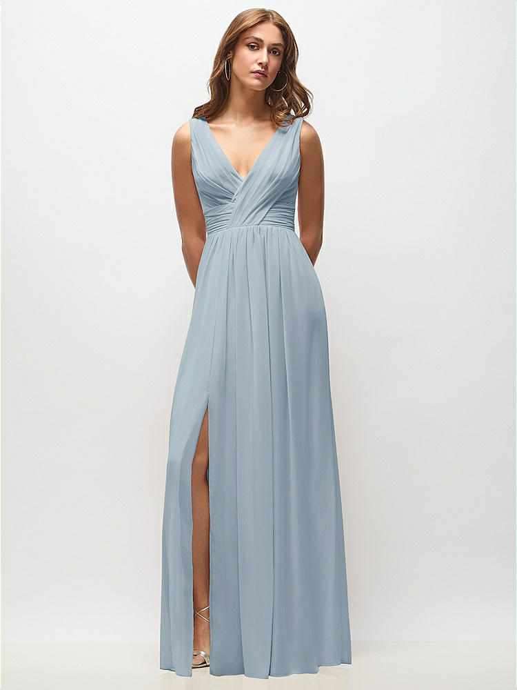Sleeveless Draped Chiffon Maxi Dress with Front Slit in  Mist