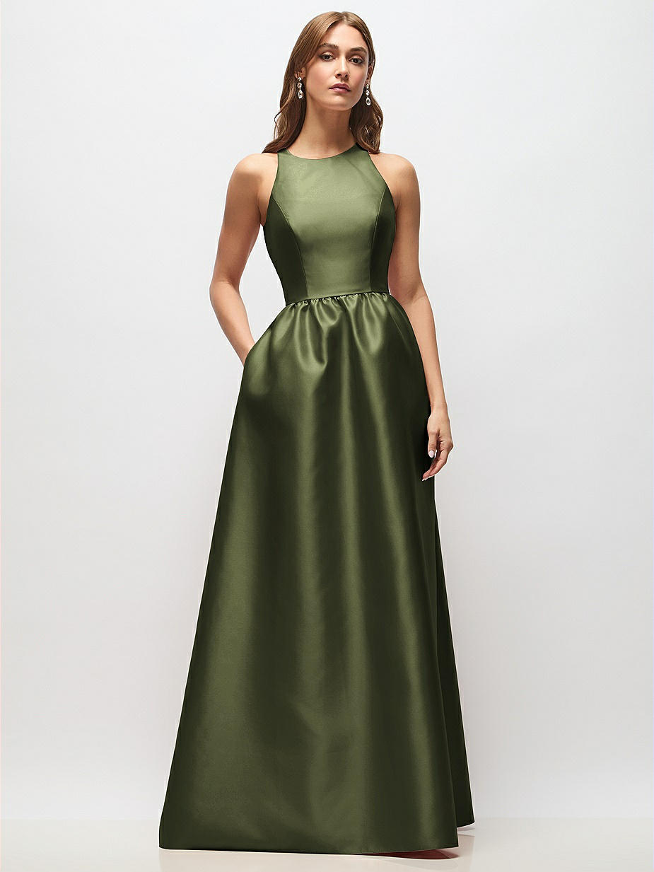 Olive Green High Neck Bridesmaid Dresses