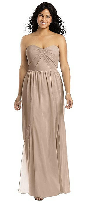 Strapless Draped Bodice Maxi Dress with Front Slits
