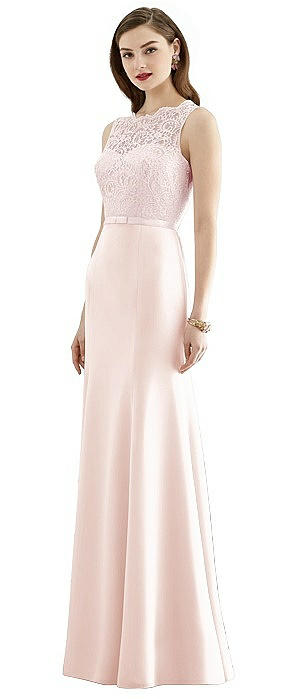 Lace Bodice Open-Back Trumpet Gown with Bow Belt