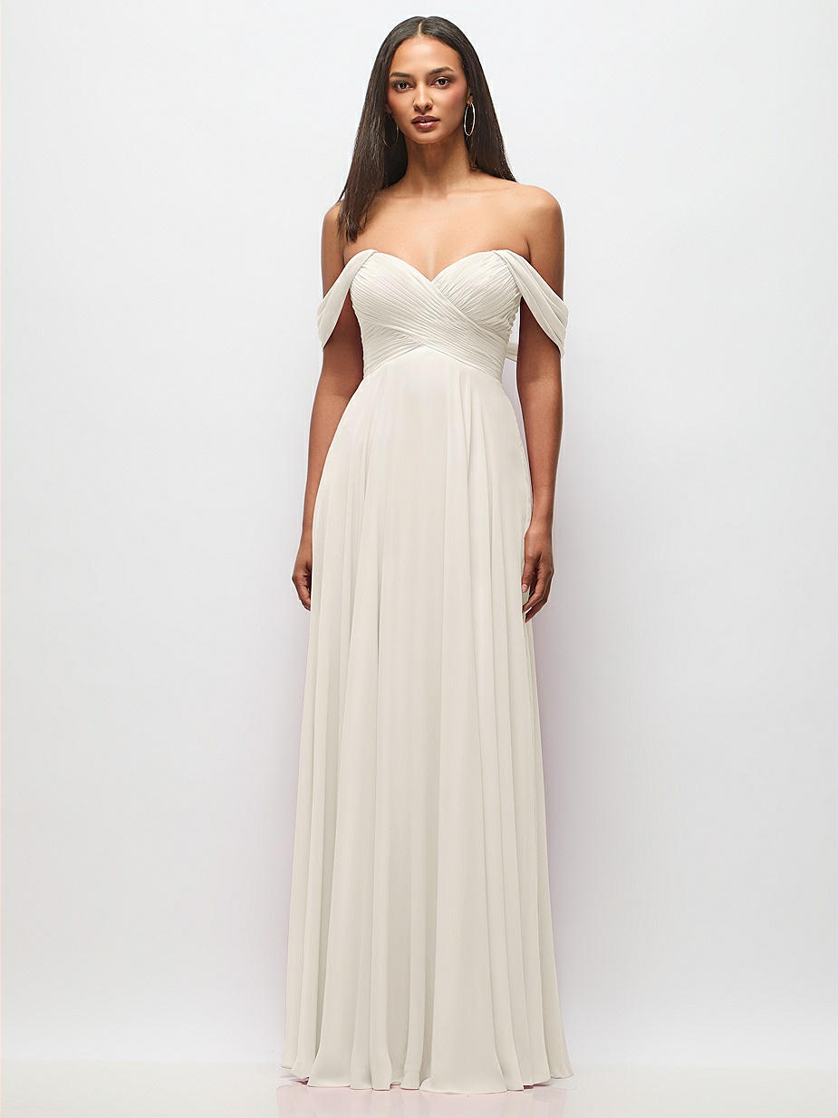 White Off-The-Shoulder Bridesmaid Dresses