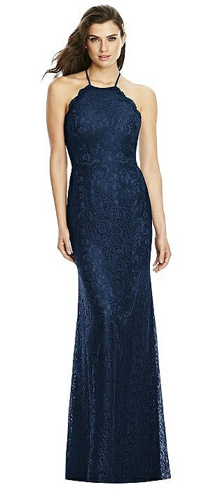 Halter Criss Cross Open-Back Lace Trumpet Gown