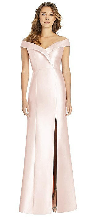 Off-the-Shoulder Cuff Trumpet Gown with Front Slit