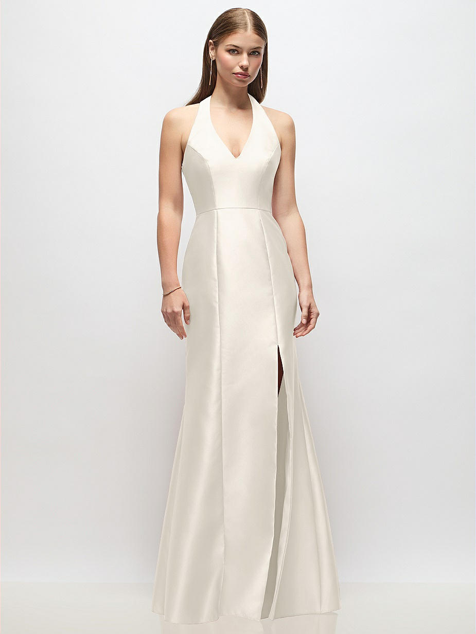 sexy white halter dress Sexy White Halter Deep V-Neck Sleeveless A-Line Maxi Prom Dress, PD403 –  SposaBridal